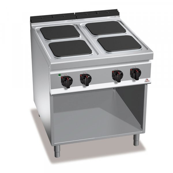 4 SQUARE PLATE ELECTRIC COOKING RANGE ON OPEN CABINET BERTO'S E9PQ4M